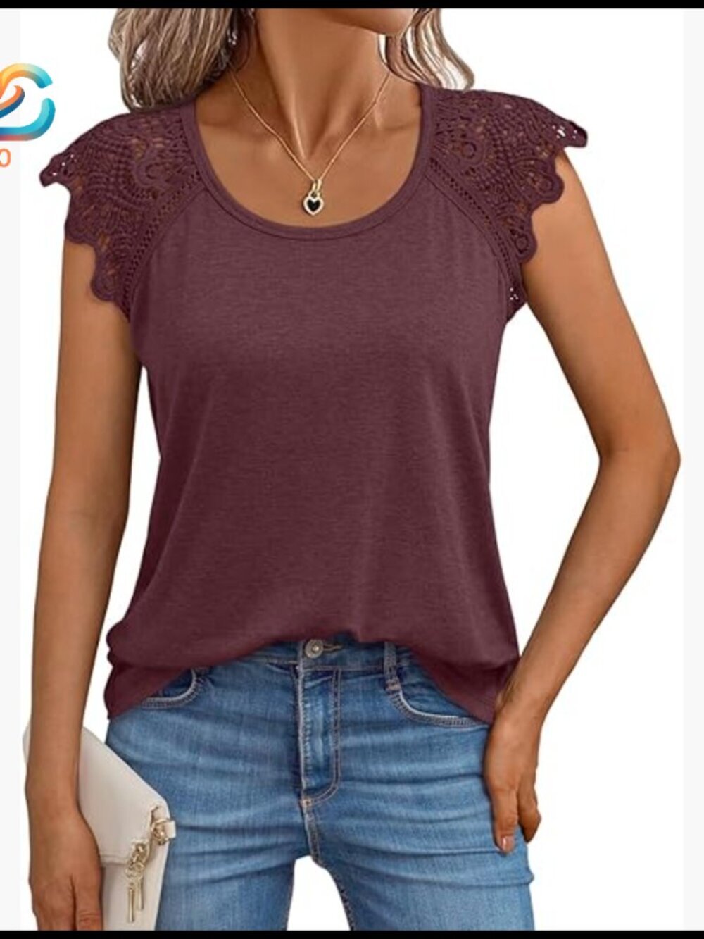 Lace Cap Sleeve Tee, Lightweight Stretch Fabric, Casual Summer Top